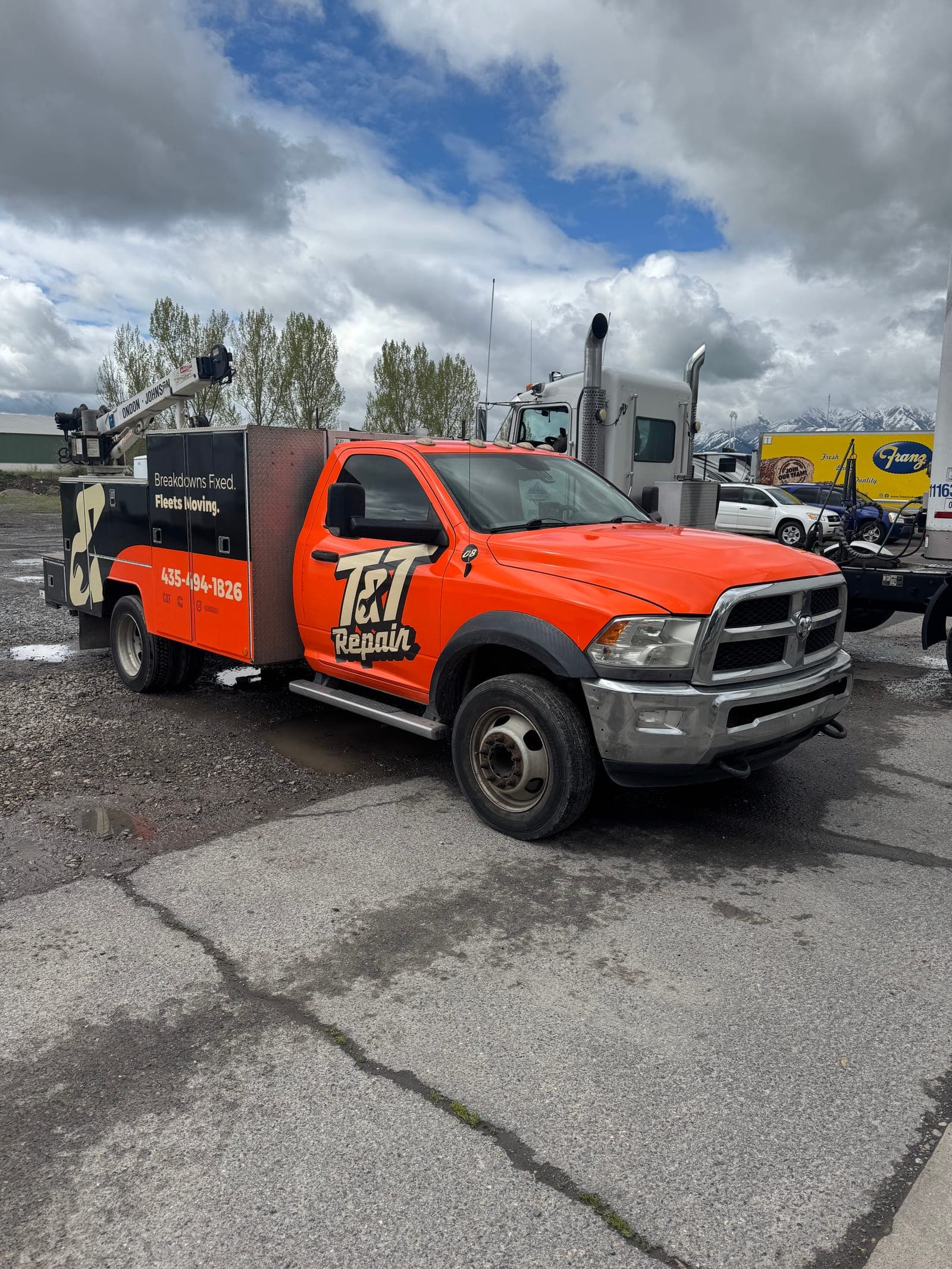 T&T Repair mobile service truck on a job in Cache Valley